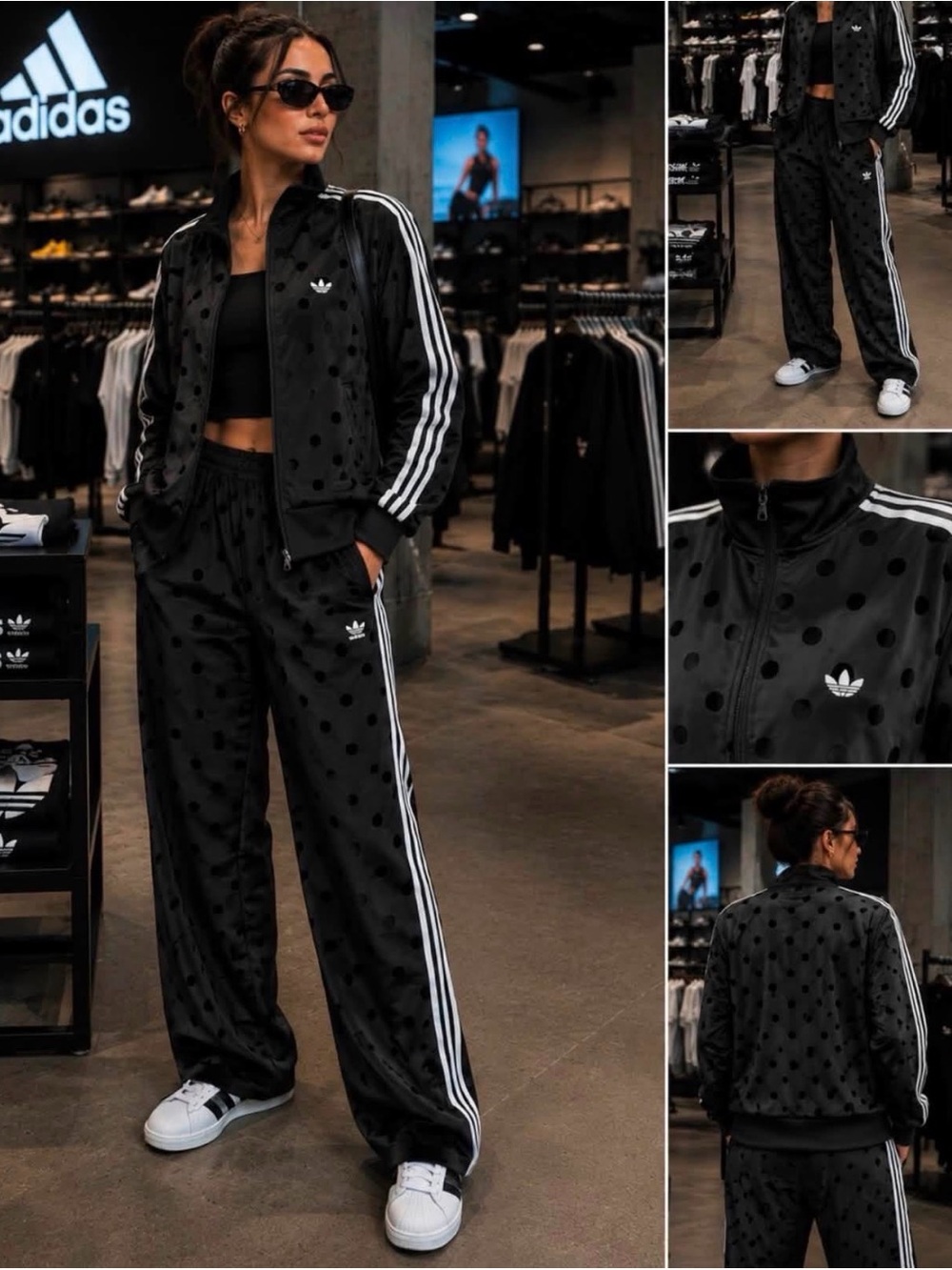AUTH!ADIDAS Originals Black Wide-Leg Track Pants and Jacket with White Side Stri - Picture 2 of 4